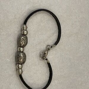 guc vintage 1990s Silver Beaded & leather Bracelet